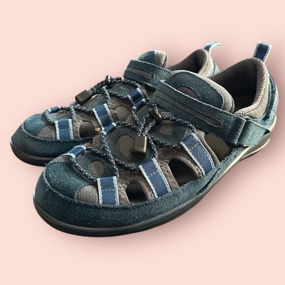 Orthofeet Naples Two Strap Womens 875 Sandals Medium Leather Blue Size 10 D WIDE - Picture 1 of 6